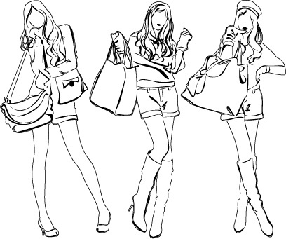 408x341 Sketch Of Fashion Girl Dress Free Vector Download (10,631 Free - Girl In Dress Sketch