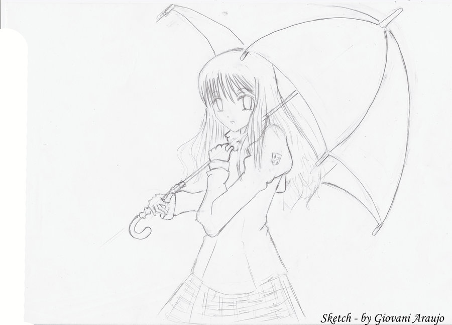 900x646 Girl In Rain - Girl In Rain Sketch
