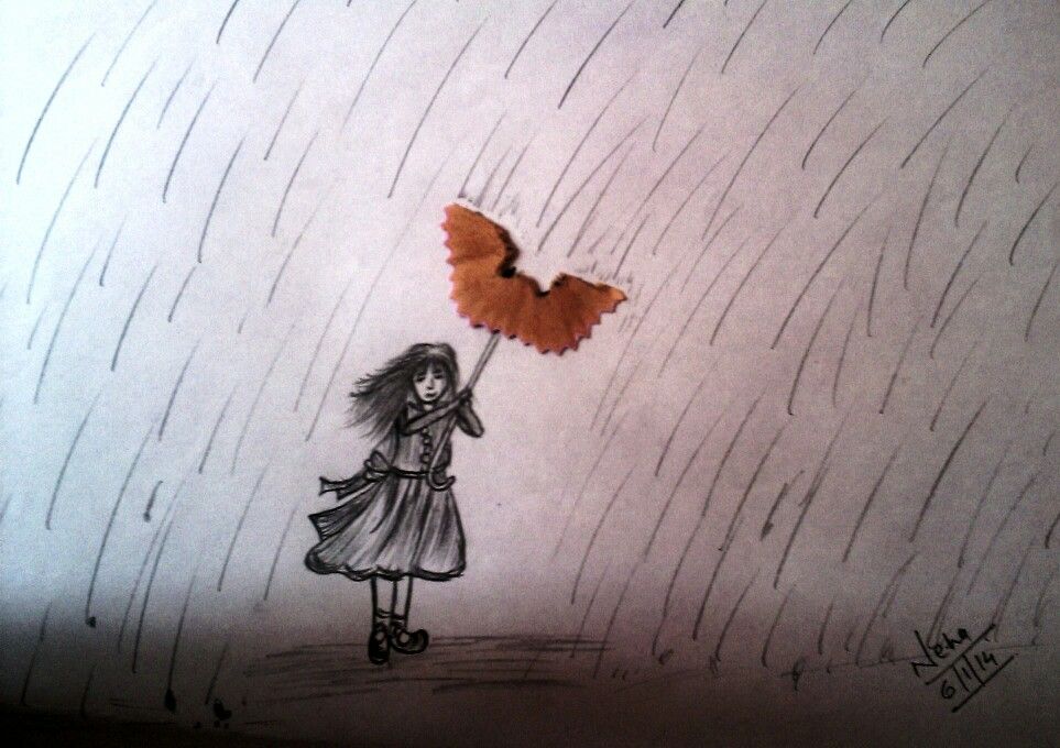 963x680 Girl In Rain Sketch Pencil Sketches Sketches - Girl In Rain Sketch