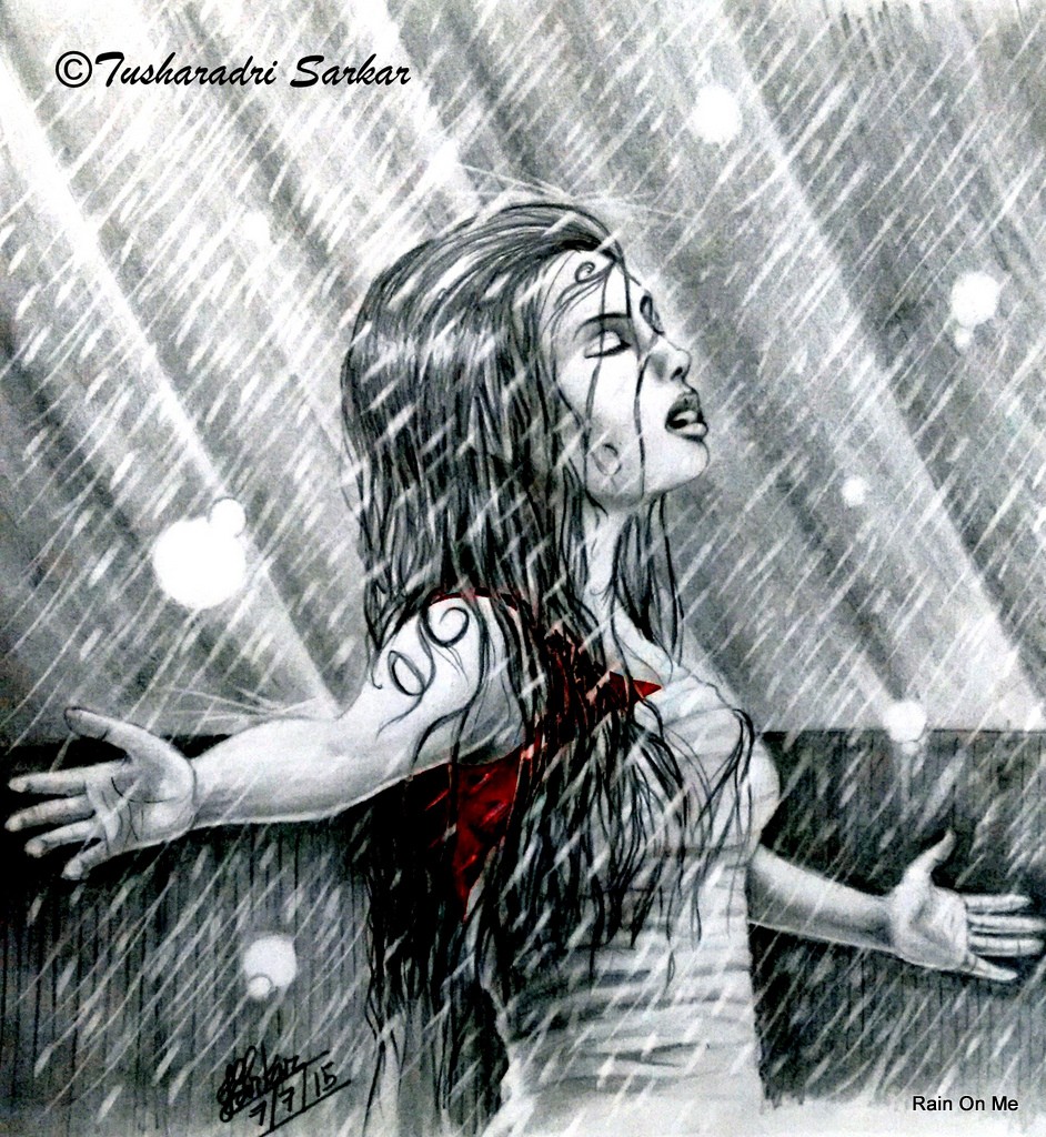 942x1024 Rain On Me Bliss Of Solitude - Girl In Rain Sketch