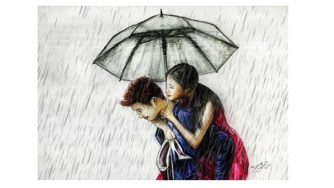 Girl In Rain Sketch At Paintingvalley Com Explore Collection Of