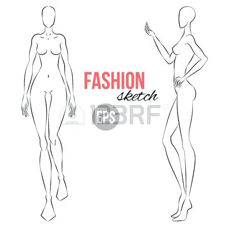 450x450 Fashion Drawing Model Templates Illustration Template Back - Girl Model Sketch