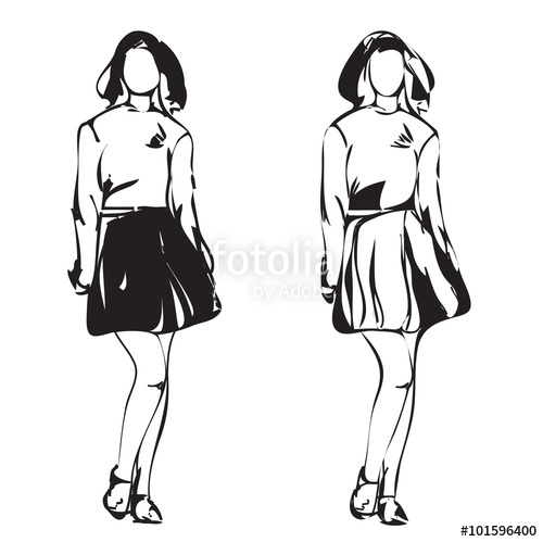 500x499 Fashion Model Sketch. Cartoon Girl In The Dress. Stock Image And - Girl Model Sketch