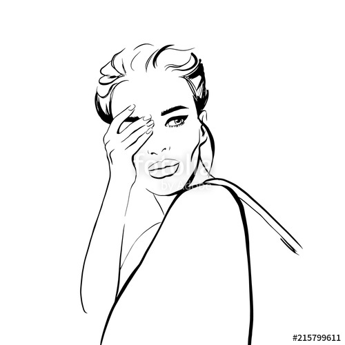 500x500 Fashion Woman Sketch Girl In The Jacket. Vector Graphic Beautiful - Girl Model Sketch