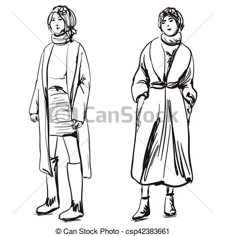 450x470 Beautiful Young Girl For Design. Fashion Model Sketch Drawing. - Girl Model Sketch