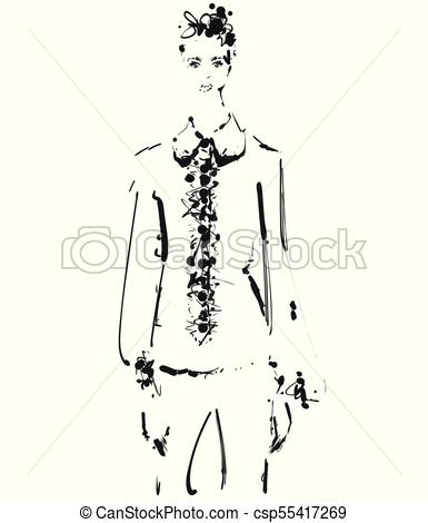 385x470 Beautiful Young Girl In The Shirt. Fashion Model Sketch Drawing. - Girl Model Sketch