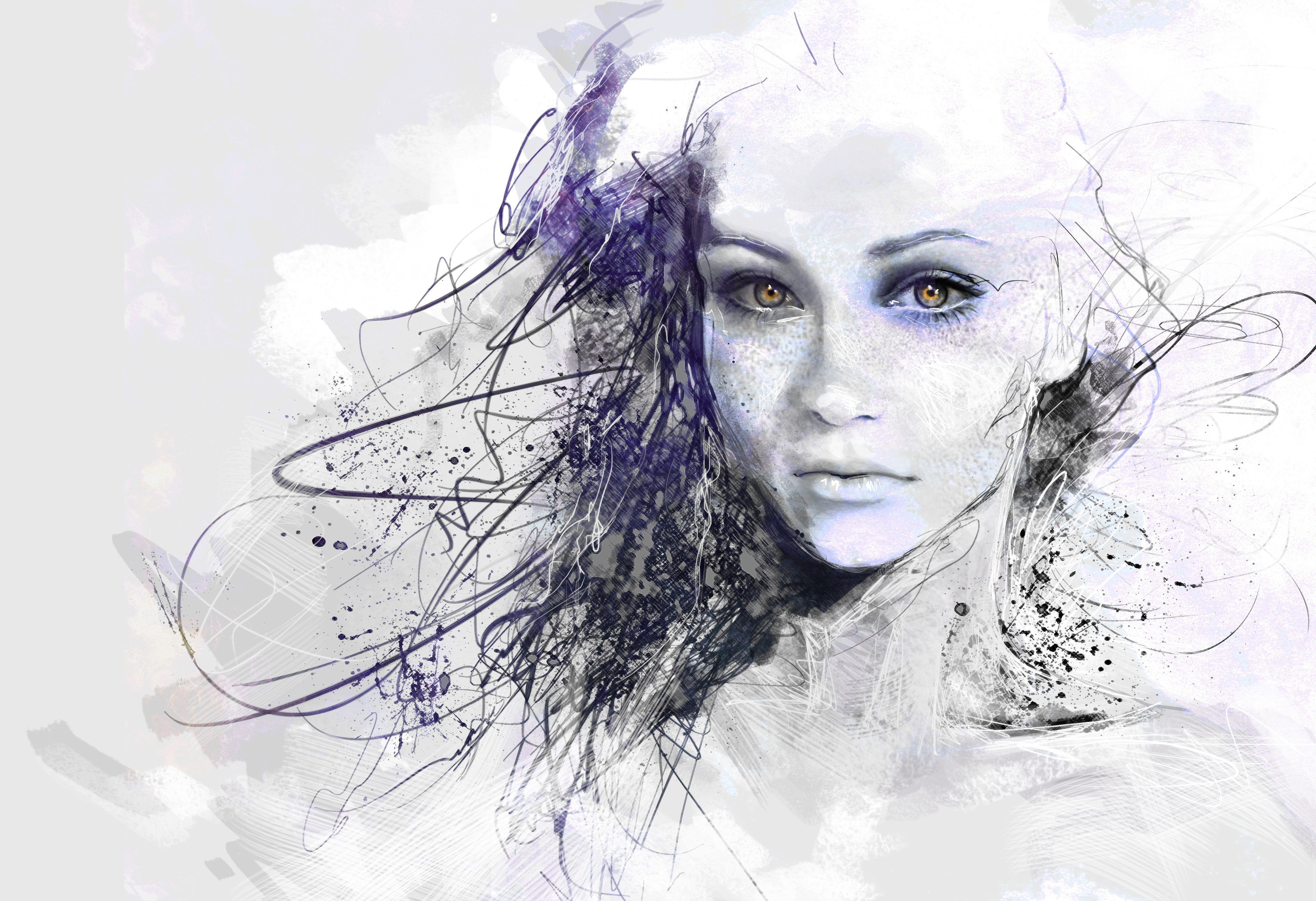 4128x2826 Wallpaper Face, Portrait, Purple, Violet, Nose, Head, Sketch Up - Girl Nose Sketch