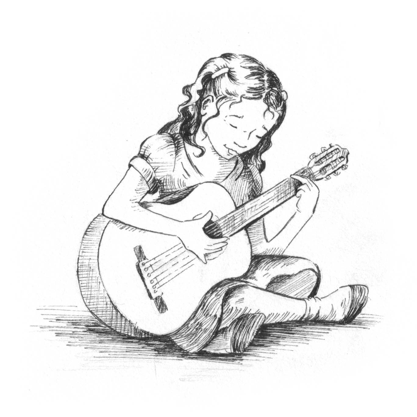 Girl Playing Guitar Sketch at Explore collection
