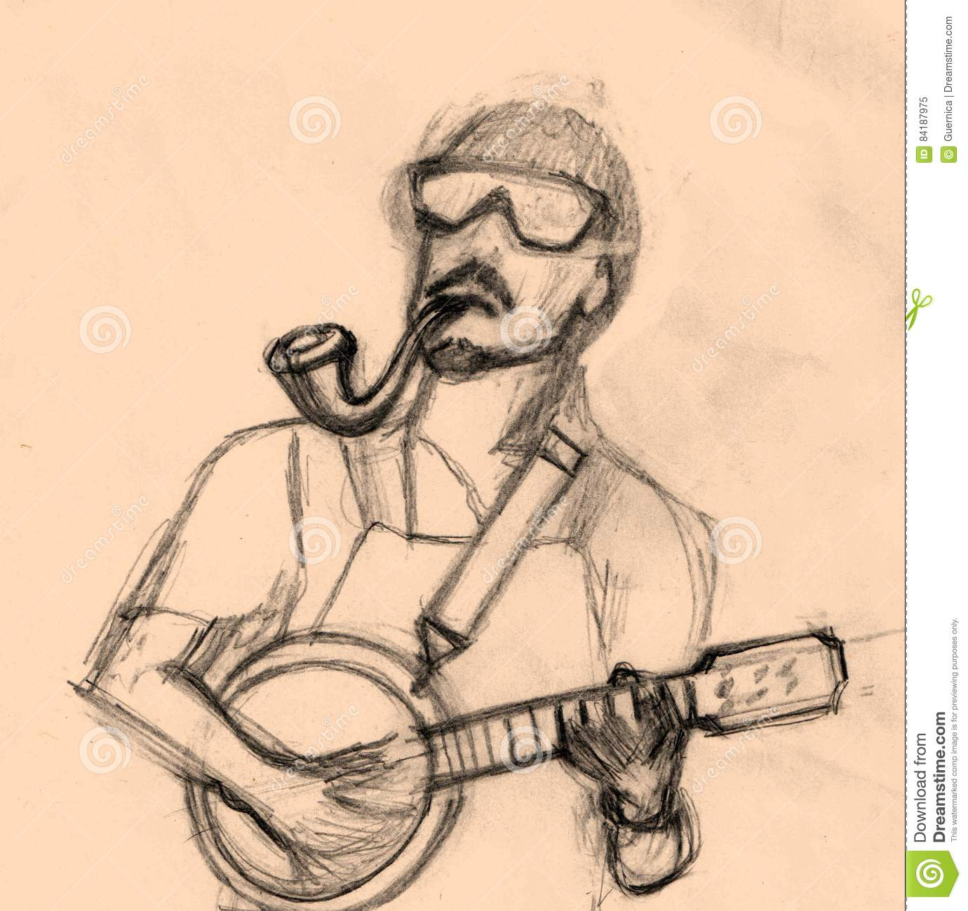 1380x1300 Girl Playing Guitar Sketch Guitar Sketch Stock Images - Girl Playing Guitar Sketch