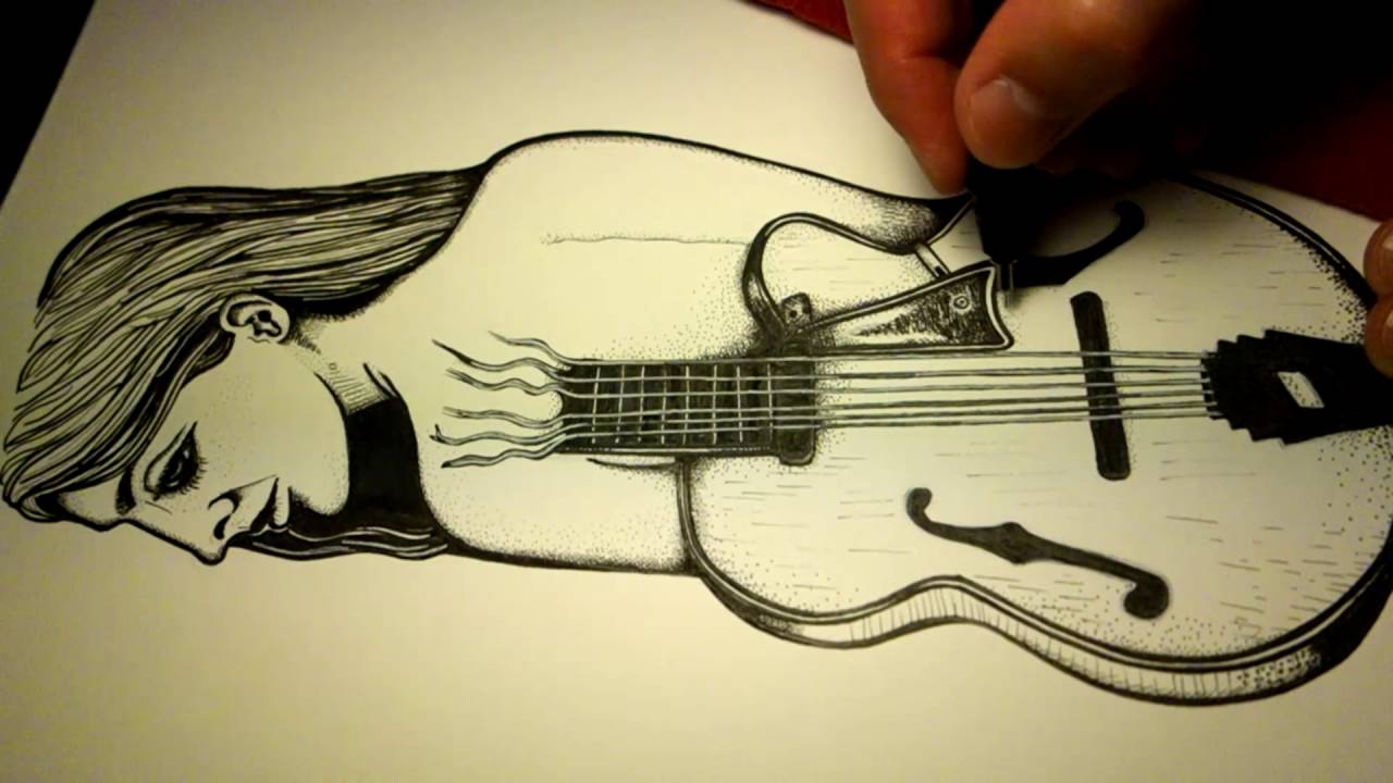 1280x720 Sketch - Girl Playing Guitar Sketch