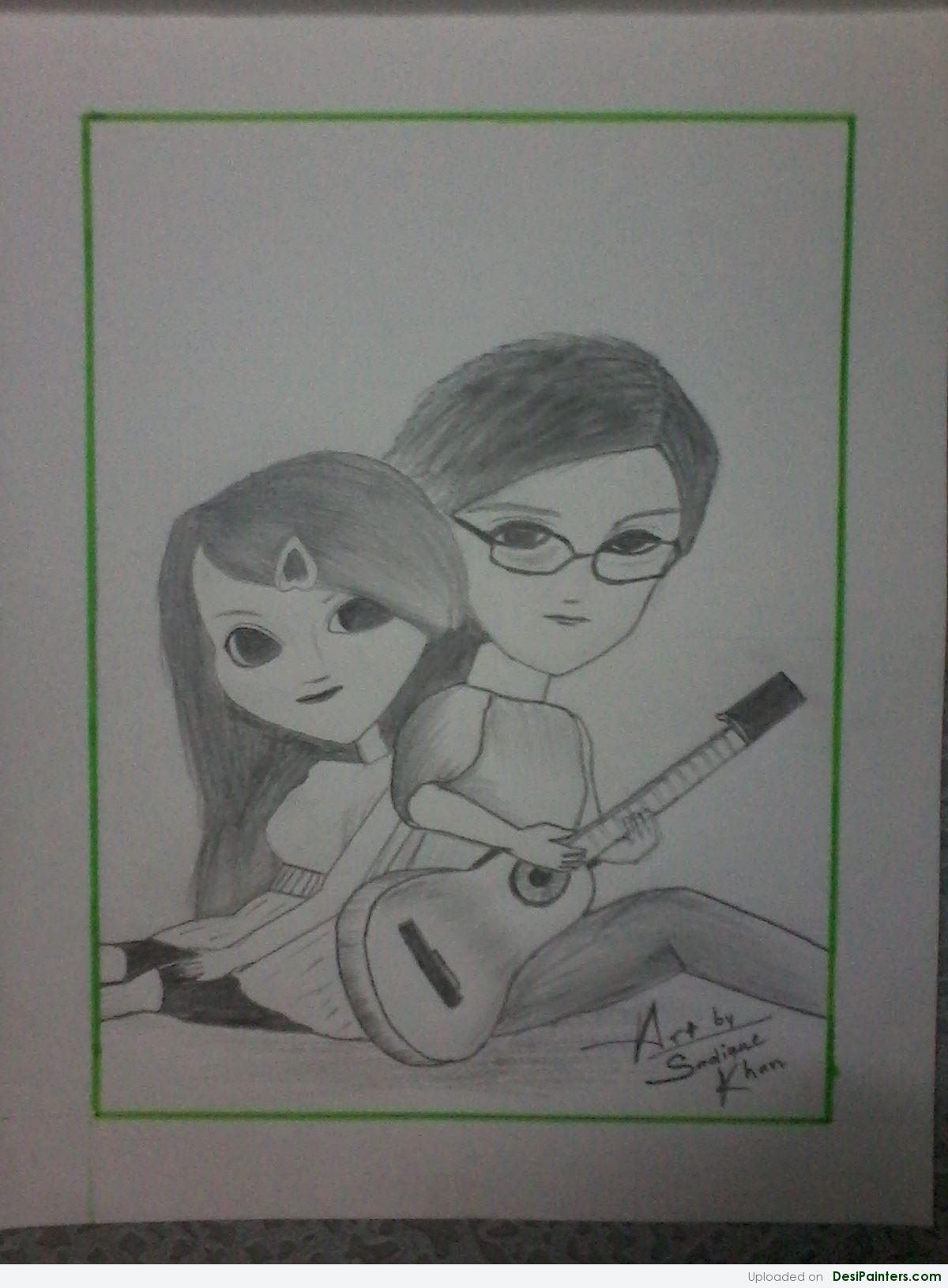 1200x1630 Sketch Of A Boy And Girl With Guitar - Girl Playing Guitar Sketch