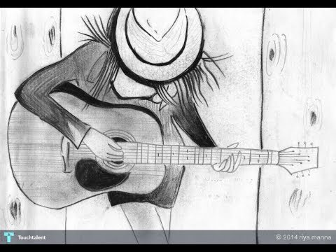 480x360 Sketching Of Girl With Guitar - Girl Playing Guitar Sketch