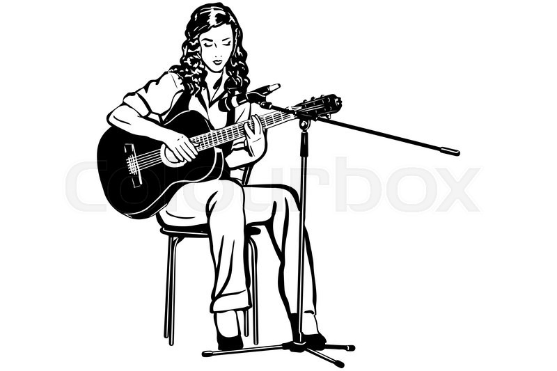 800x533 Vector Sketch Of A Girl Playing The Guitar In Front Of A - Girl Playing Guitar Sketch