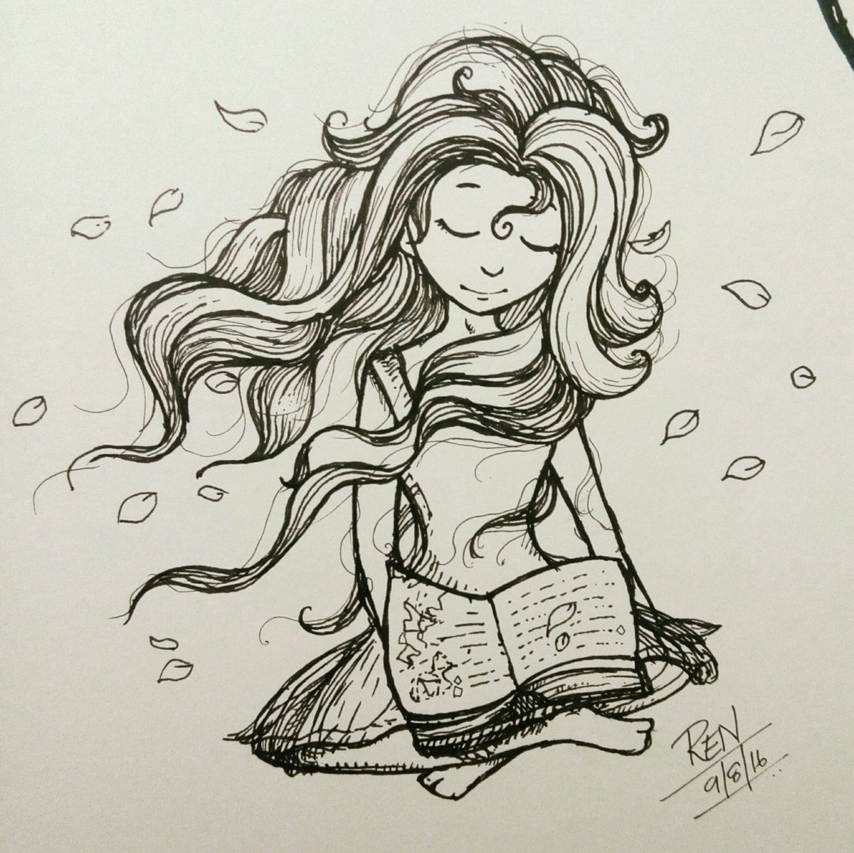 1200x1199 Renuka On Twitter Reading On A Morning, Under A Tree - Girl Reading A Book Sketch