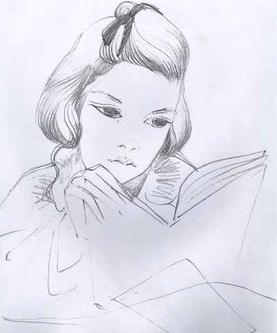 400x480 Collection Of Woman Reading A Book Drawing High Quality - Girl Reading A Book Sketch