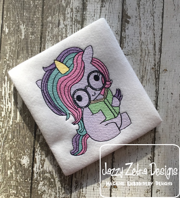 583x640 Unicorn Reading Book Sketch Embroidery Design - Girl Reading A Book Sketch