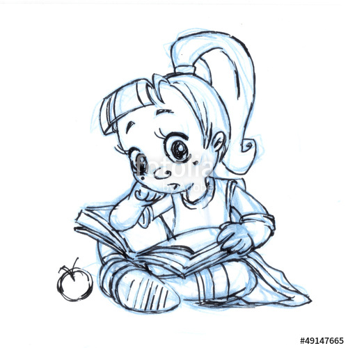 500x500 A Sketch Of A Little Girl Reading A Book Stock Photo And Royalty - Girl Reading A Book Sketch