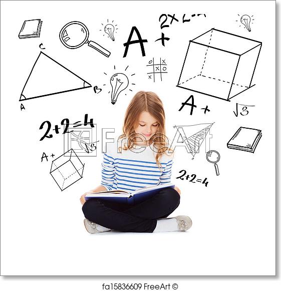 561x581 Free Art Print Of Student Girl Studying And Reading Book - Girl Reading A Book Sketch