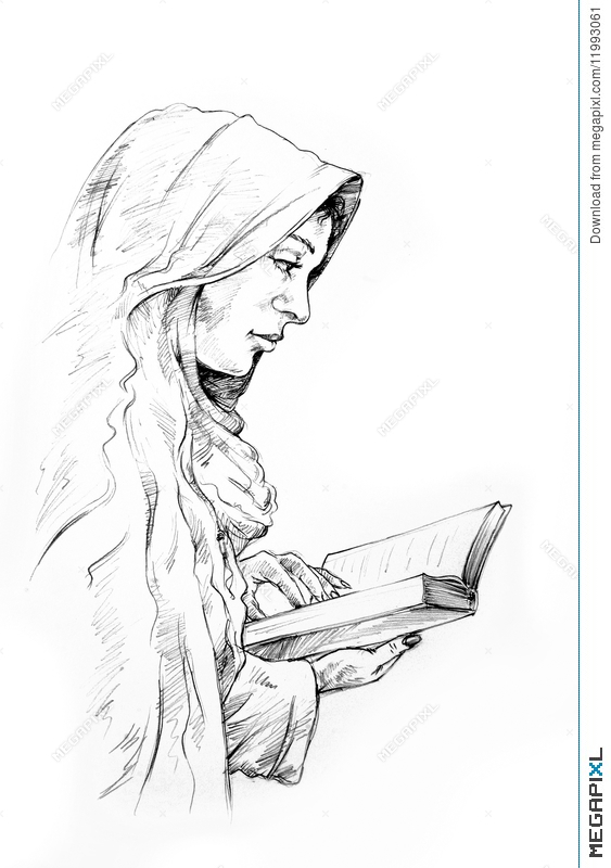 563x800 Hand Drawn Sketch Of A Girl Reading Illustration 11993061 - Girl Reading Book Sketch