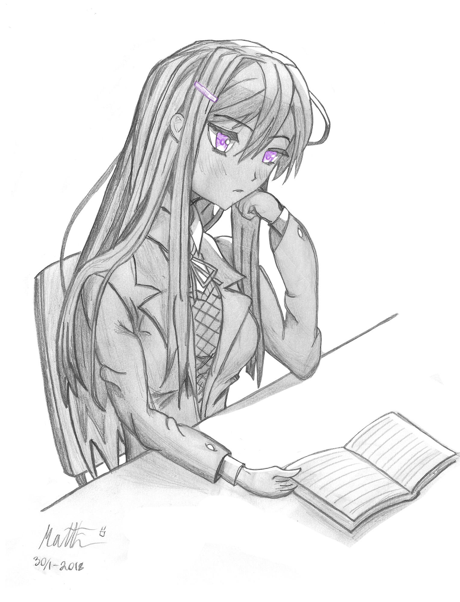 1527x2000 Here Is My Drawing Of Yuri Reading A Book. Ddlc - Girl Reading Book Sketch