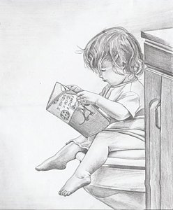 248x300 My Reading Chair Drawing By Beverly Marshall - Girl Reading Book Sketch