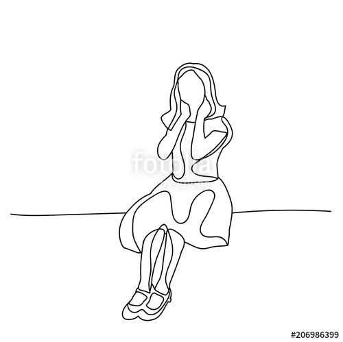 500x499 Vector, On White Background, Isolated, Sketch Little Girl Sitting - Girl Sitting Sketch
