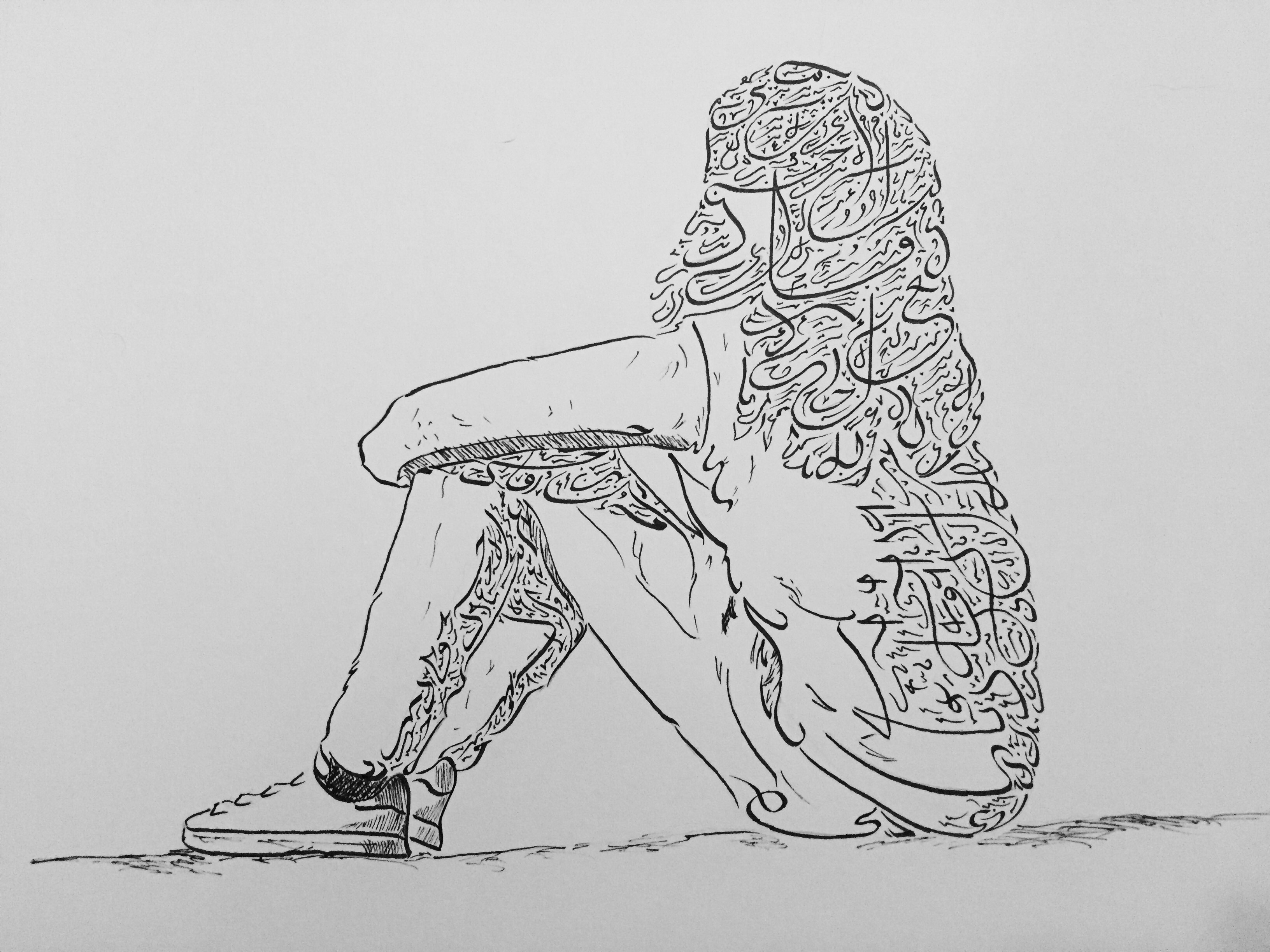 3264x2448 Arabic Calligraphy Girl Sitting Down - Girl Sitting Sketch