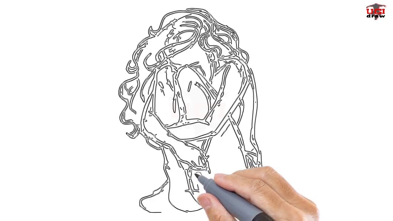 1280x720 How To Draw A Girl Crying Easy Step By Step Drawing Tutorials For - Girl Sketch For Kids