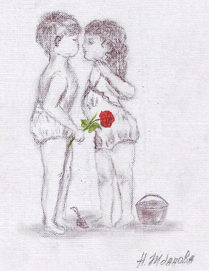 695x900 Valentines Day Print Digital Illustration. Girl And Boy Kids - Girl Sketch For Kids