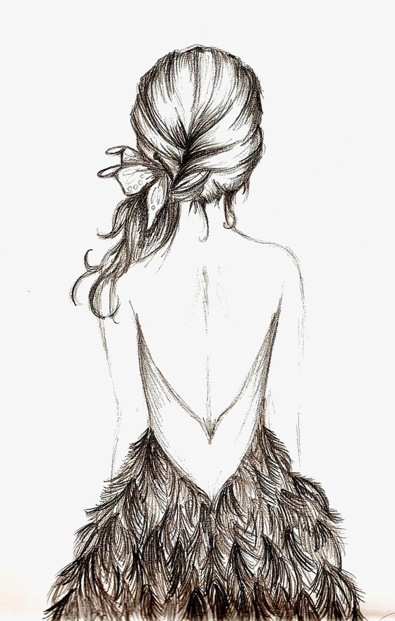 564x885 Girls Back, Creative Background, Short Hair Girls, Sketch Girls - Girl Sketch Images