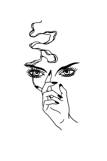 367x550 Outline Tattoo Of A Girl Smoking Posters By Artman Bartman - Girl Smoking Sketch