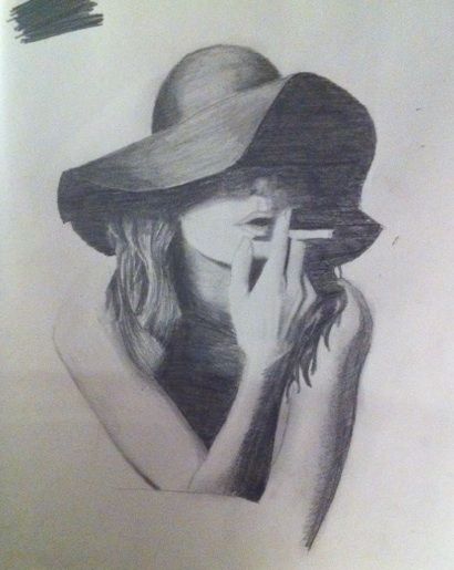 410x515 Pencil Sketch Woman Smoking [My Art] Drawings - Girl Smoking Sketch