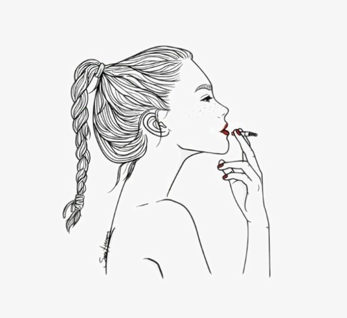 500x459 Smoking Girl Illustration, Line Drawing Illustration, Hand Painted - Girl Smoking Sketch
