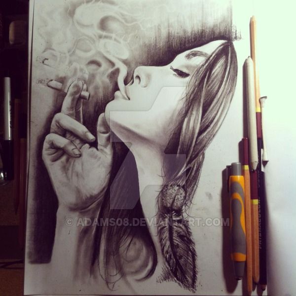 600x600 Girl Smoking Drawing - Girl Smoking Sketch