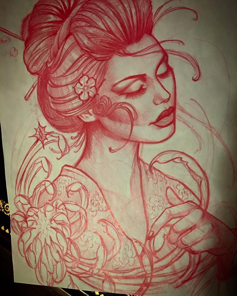 768x960 Geisha Sketch For Todays Tattoo. Instagram@jeffnortontattoo - Girl Tattoo Sketches