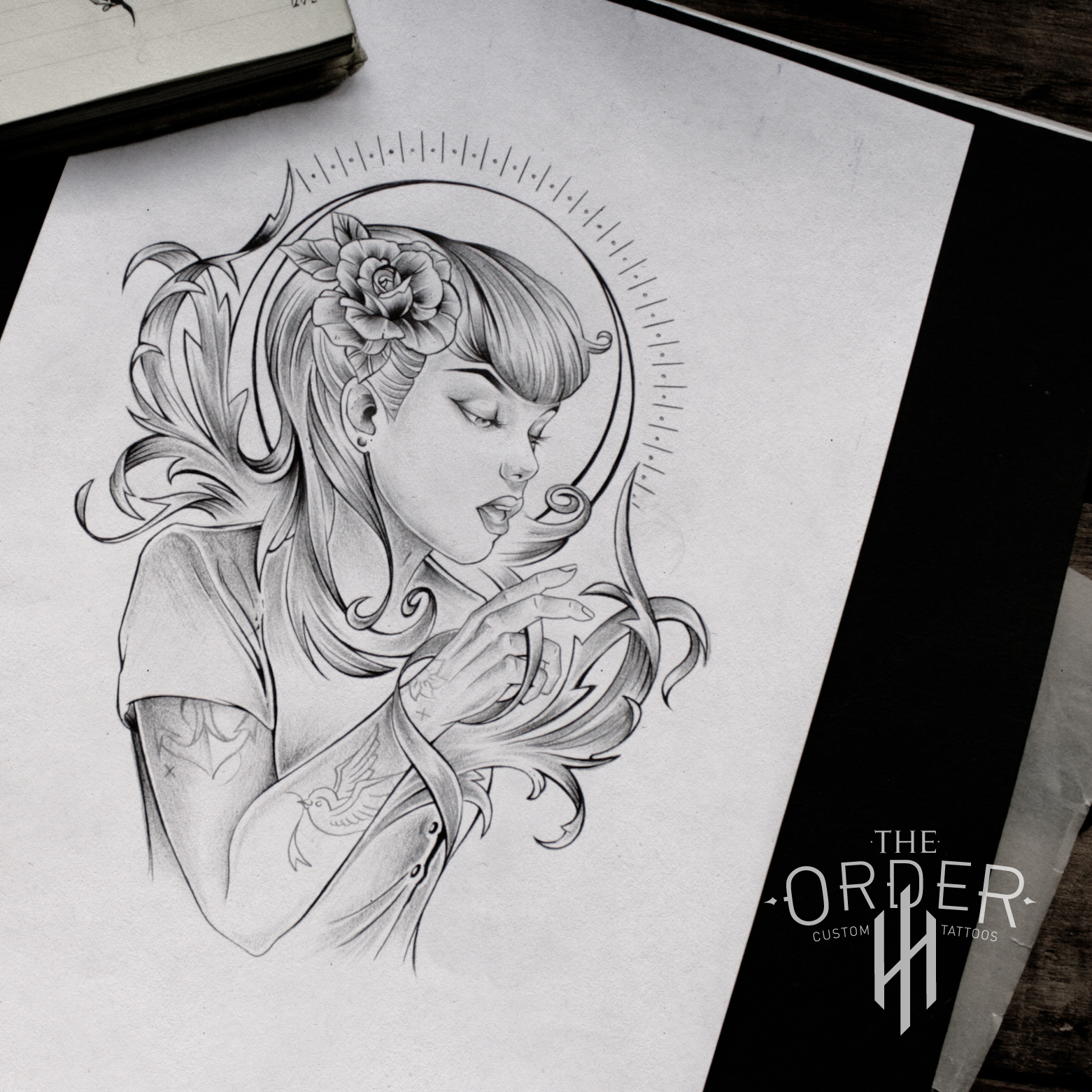 1561x1561 Pin Up Girl Sketch The Order - Girl Tattoo Sketches