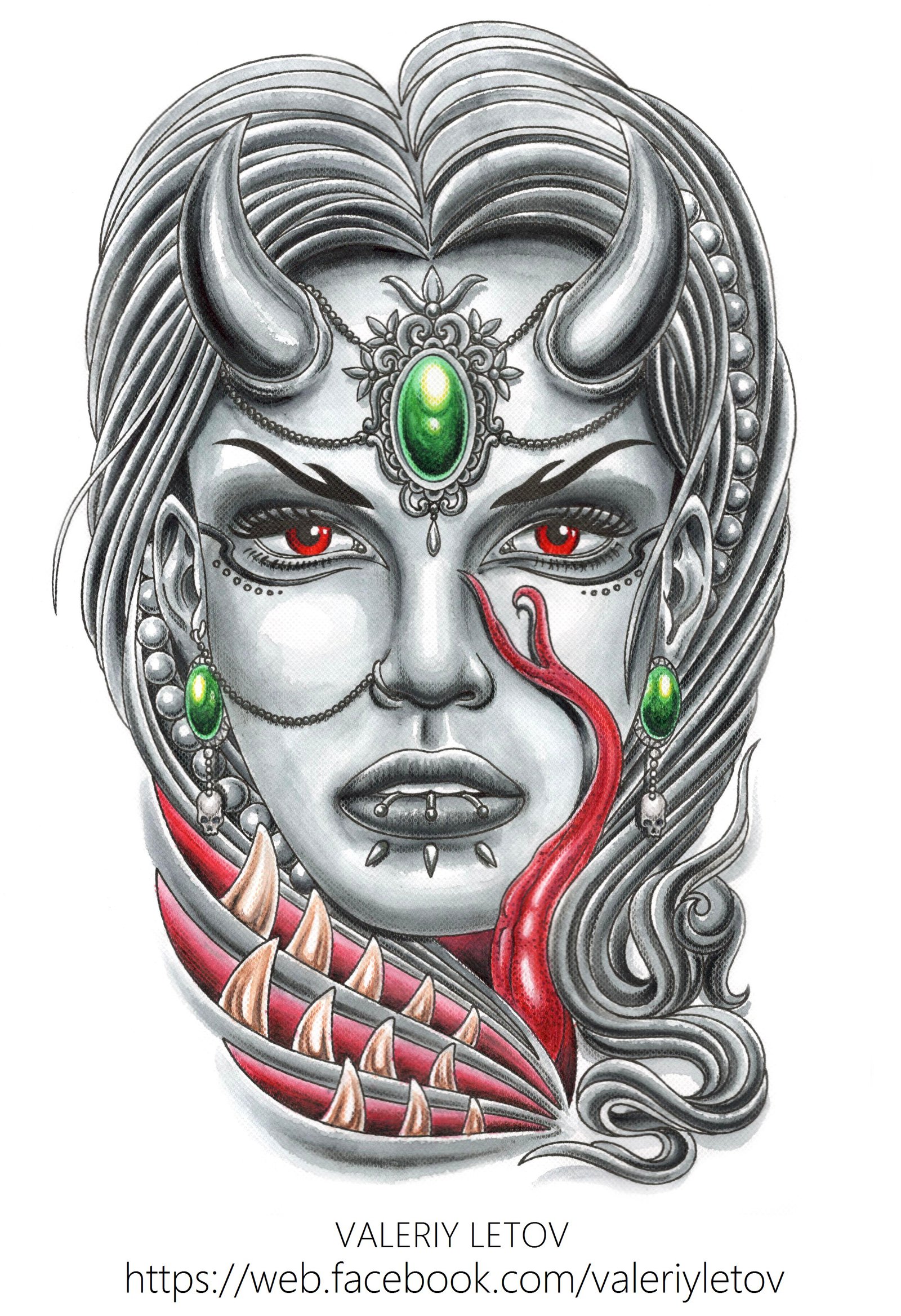 1600x2335 Demon Girl Tattoo Sketch By Valeriyletov - Girl Tattoo Sketches