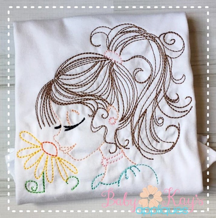 714x720 Flower Girl Sketch Design 4x4, 5x7, 6x10, 8x8 - Girl With Flower Sketch