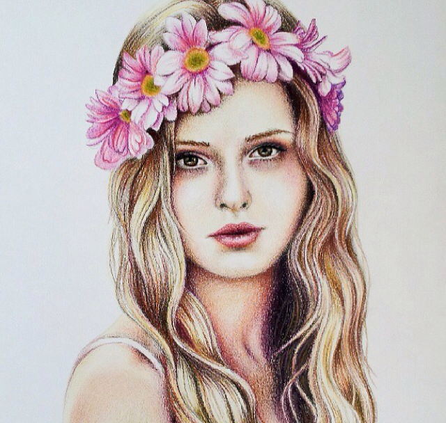 640x608 Flowers In My Hair Discovered By Rose On We Heart It - Girl With Flower Sketch
