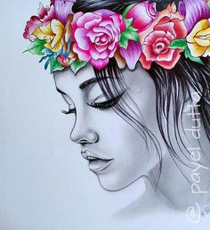 236x258 Girl With A Flower Crown Drawing Dibujos Drawings - Girl With Flower Sketch