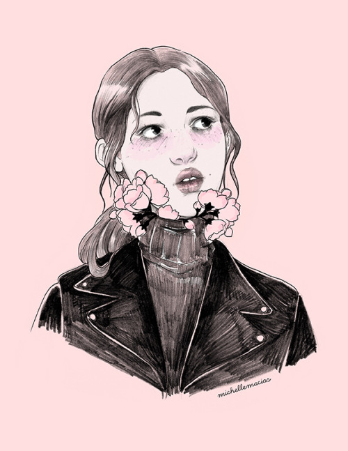 500x647 Pink Flower Sketch Tumblr - Girl With Flower Sketch