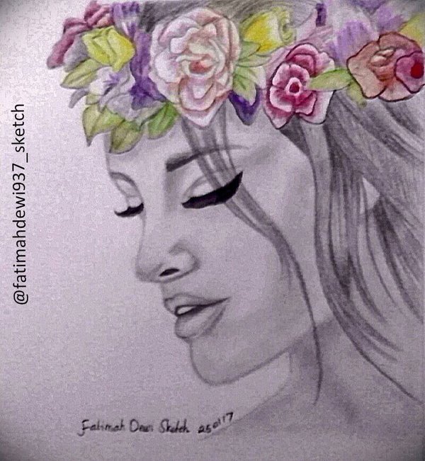 600x651 Flower Crown Girl By Dewi453 - Girl With Flower Sketch