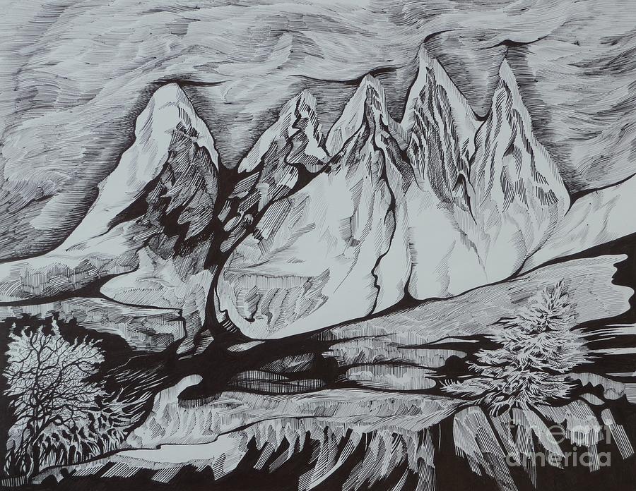 900x696 Glaciers Drawing By Anna Duyunova - Glacier Sketch