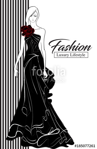 328x500 Fashion Luxury Glamour Elegant Woman Sketch. Fashion Girl In - Glamour Sketch