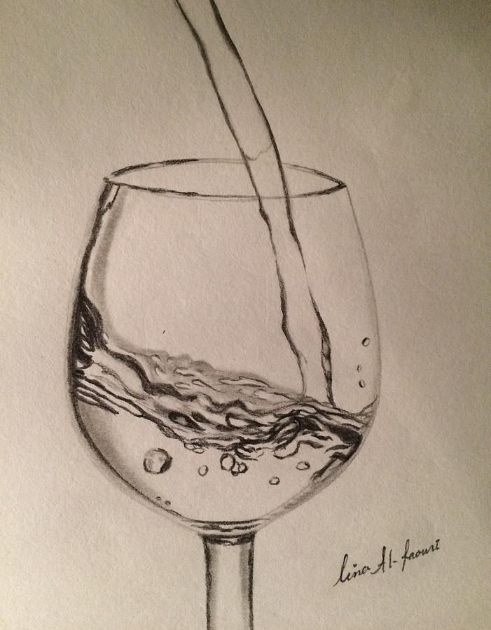 701x900 Glass Of Water Drawing By Lina Faouri - Glass Of Water Sketch