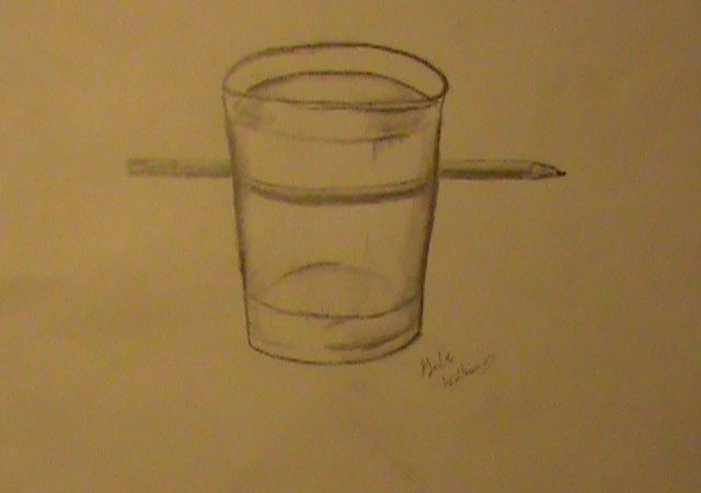 640x450 Pencil Behind Glass Of Water Sketch By Legomaniac525 - Glass Of Water Sketch