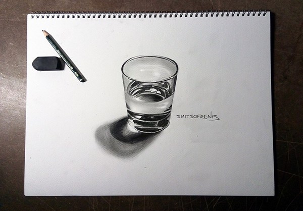 600x418 Anamorphic Glass Of Water On Behance - Glass Of Water Sketch