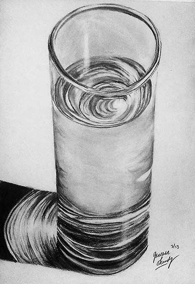 401x584 Graphite Pencil Drawing Of A Glass Of Water Art By Janessa Lundy - Glass Of Water Sketch