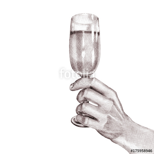 500x500 Hand Drawn Pencil Sketch. A Human Hand Holding A Glass Of - Glass Pencil Sketch