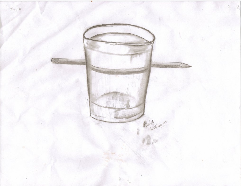 1017x785 Pencil Behind Glass Of Water Sketch By Legomaniac525 - Glass Pencil Sketch
